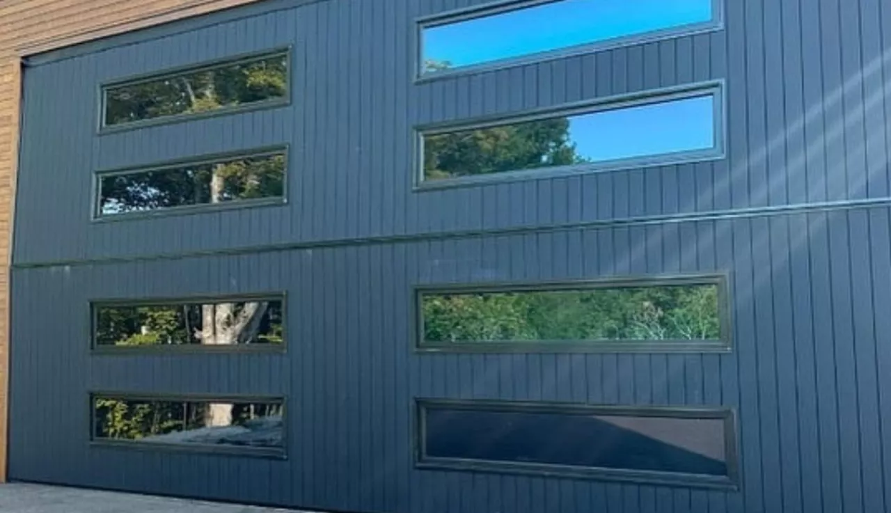 Commercial garage door with windows